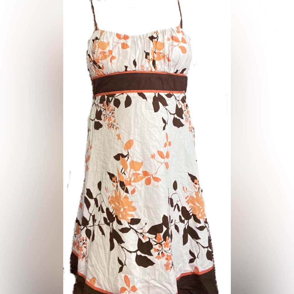 2000s dress, brand speeckless, color is brown,white, and orange